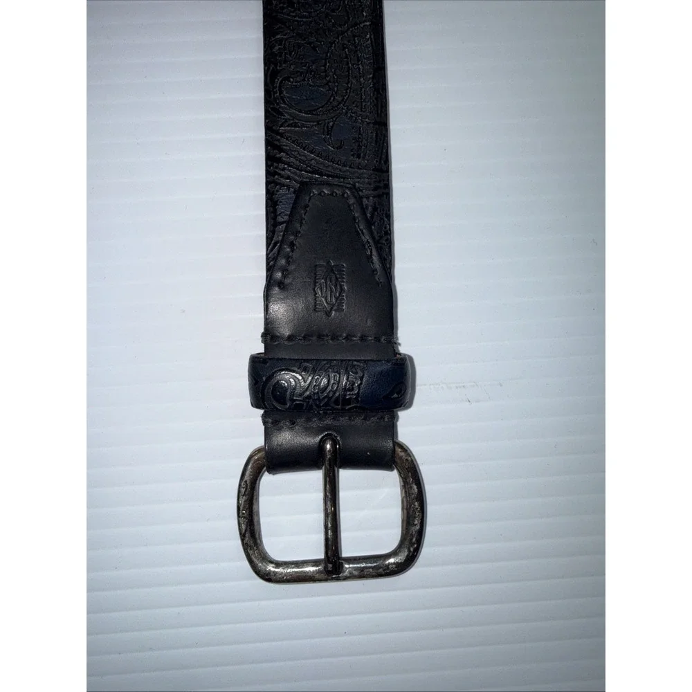 Martin Dingman Men's Belt Size 34 Black Brown Floral Print Leather 44019
